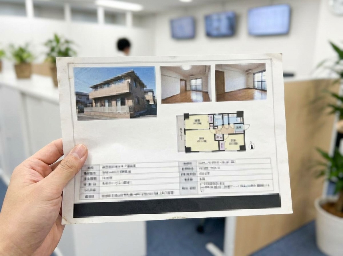 画質が荒く写真や間取り図が読み取りにくい低品質なA4横のマイソク